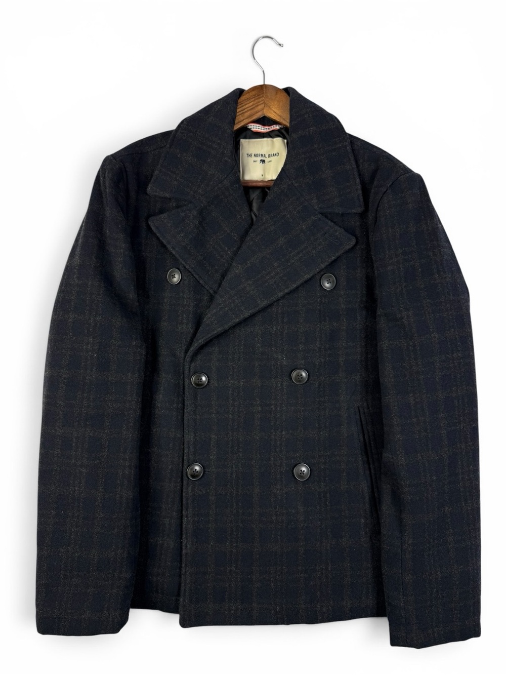 The Normal Brand Lan Navy Plaid Wool Blend Peacoat Jacket Medium NWOT - Picture 3 of 12